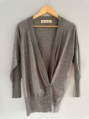 Marni Gray Fine Knit V-Neck Cardigan Sweater IT 44 US 8
